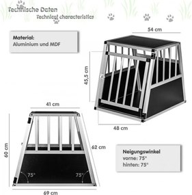 Skrzynia transportowa aluminiowa dla psów, 54 × 69 × 60 cm,
