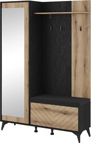 MINIO go for it, Garderoba DIAMOND, z lustrem, z tapicerowanym siedziskiem, dąb evoke/czarny