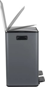 Ciemnoszary stalowy kosz na śmieci 2x20 l do segregacji odpadów/z pedałem Aliya – Spirella