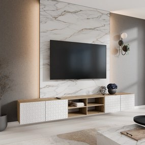Szafka RTV ROVA - Dąb artisan / Wisząca / Front Biały / 3 drzwi / 300 cm