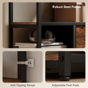 HOMCOM Regał do przechowywania, 2 materiałowe szuflady, 9 otwartych przegród, wolnostojący regał z ramą stalową, Brązowy+Czarny