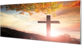 Szkło do Kuchni na Ścianę Krzyż na tle Drzewa Życia