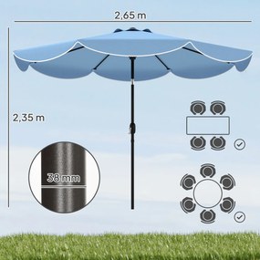Outsunny Parasol ogrodowy okrągły balkonowy z 3-stopniową regulacją nachylenia, korbka, 8 żeber, Ø265 x 235H cm, jasnoniebieski | Aosom PL