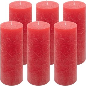 Zestaw świec rustykalnych, 20 cm, Ø 7,5 cm, czerwony, 6 szt.