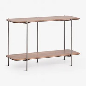 Konsola Do Przedpokoju Prostokątna 120x40 Cm Z Drewna Mango I Stali Nierdzewnej Vimara Ciemny Drewniany Uchwyt - Sklum