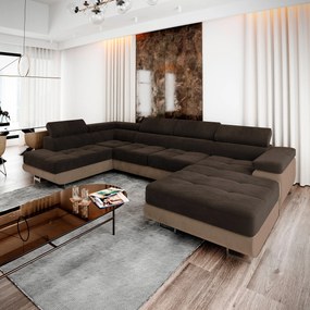 Masseno Narożnik CASONE z funkcją spania i pojemnikiem na pościel Narozniki U, Rozkładana sofa - Brązowy, MONOLITH 29