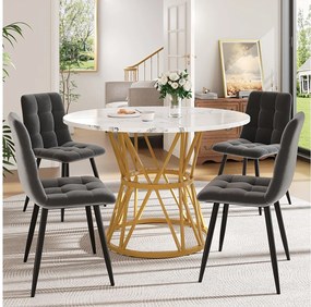 Zestaw 5 stołów i krzeseł do jadalni - 100 x 100 x 76 cm - blat stołu MDF + 4 krzesła welurowe - MDF + Metal - szary