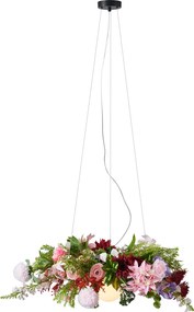 Bohemska lampa wisząca czarna z kolorowymi kwiatami czerwonymi i różowymi - Flower Power