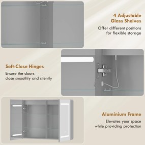 HOMCOM Szafka łazienkowa z lustrem LED, 60 x 80 cm, z funkcją odparowywania, regulowane oświetlenie w 3 kolorach | Aosom PL