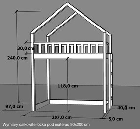Łóżko na antresoli domek Marulla 144A z drabinką boczną