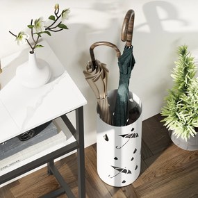 HOMCOM Stojak na parasole, stal, kształt kolumny, wyjmowana taca, Ø17 x 41H cm, Biały | Aosom PL