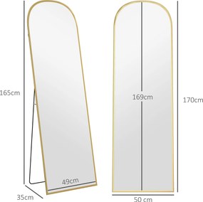 HOMCOM Lustro stojące, lustro pełnej długości, nowoczesny design, 50 cm x 1,5 cm x 170 cm, Złote | Aosom PL