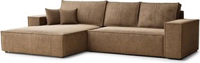 Jasnobrązowy rozkładany/ze schowkiem narożnik z tkaniny szenilowej (lewostronny/z szezlongiem) Maze – Maison de Rêve