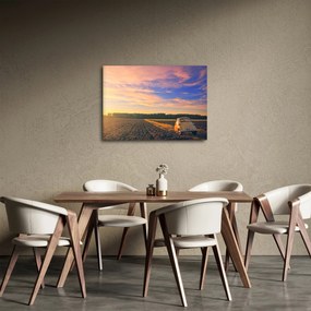 Obraz żółtego samochodu na polu (70x50 cm)