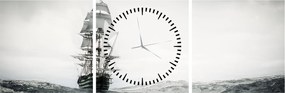 Obraz - Statek płynący po oceanie (z zegarem) (90x30 cm)