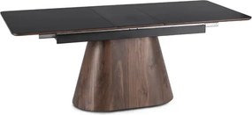 Zestaw Stół Rozkładany Ceramiczny LIZBONA 160-200 cm Czarny/Orzech i 4 Krzesła DAKOTA Szare/Orzech