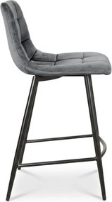 Szare krzesło barowe MILA VELVET z czarnymi nogami
