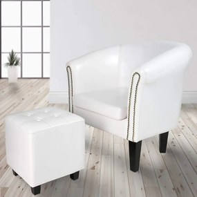 MIADOMODO Fotel Chesterfield z taboretem - biały