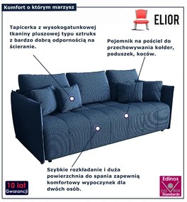 Niebieska sztruksowa sofa z funkcją spania G3-L54