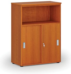 Szafa biurowa kombinowana z drzwiami przesuwnymi PRIMO WOOD, 800 x 420 x 1087 mm, wiśnia