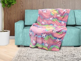 Świecący koc z mikroflaneli UNICORN 150x200 cm różowy