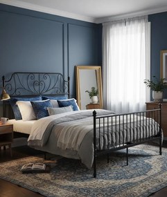 Czarne metalowe łóżko z zagłówkiem w stylu loft 140x200 cm P8-T57