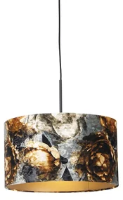 Lampa wisząca czarna klosz welurowy kwiaty 2 35cm - Combi Nowoczesny Oswietlenie wewnetrzne