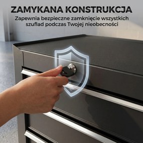 Skrzynka Narzędziowa HOMCOM, Szafka na Narzędzia, na Kołach, 5 Szuflad, Stal, Czarny