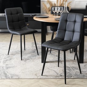 Zestaw Stół Okrągły Rozkładany HARRY 102-142 cm Dąb Artisan/Czarny i 6 Krzeseł z Ekoskóry DALVIN Czarnych Nowoczesnych Loft