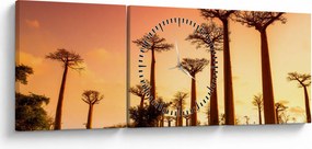 Obraz - Zachód słońca w Baobab Alley (z zegarem) (90x30 cm)
