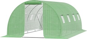 Outsunny Szklarnia Foliowa z 8 Oknami z Siatką przeciw Owadom Solidna Folia Stelaż Stalowy 6x3x2m Zielony | Aosom PL