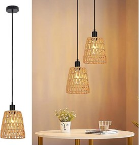 Lampa wisząca Nettlife Boho Rattan 1-punktowa – pleciona lampa do jadalni w stylu vintage, lina konopna E27 do jadalni (żarówka nie jest dołączona)