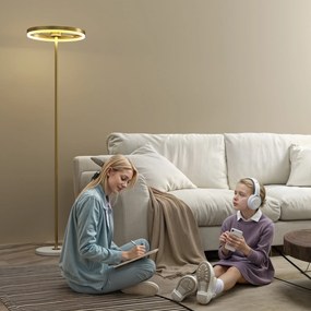 HOMCOM Lampa podłogowa z przełącznikiem nożnym, konstrukcja metalowa, abażur z akrylu, 4000K, przyciemniana, kolor złoty