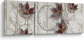 Obraz - Kwiaty dekoracyjne (z zegarem) (90x30 cm)