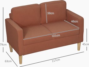 HOMCOM Sofa dwuosobowa z przestrzenią do przechowywania i solidnymi drewnianymi nogami, do salonu, sypialni, 117 x 63 x 79 cm, Różowy