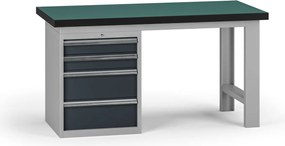 Stół warsztatowy G8, 1500 x 750 x 800 mm, 1x kontener, 4x szuflada, grafitowy