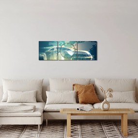 Obraz samochodu wykonany z geometrycznych kształtów (z zegarem) (90x30 cm)