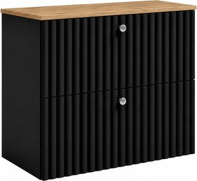 Szafka łazienkowa wisząca z blatem 60, czarny + blat dąb craft, uchwyty w trzech kolorach, 60 x 44,4 x 58,6 cm