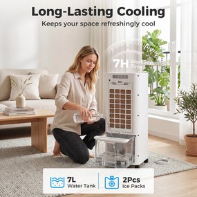 HOMCOM Mobilna chłodnica powietrza, 3-w-1 chłodzenie ewaporacyjne z 7-litrowym zbiornikiem, funkcja oscylacji 48°, biały | Aosom PL