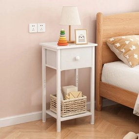 Biała szafka nocna 38x61x28 cm – styl skandynawski z szufladą i półką, MDF