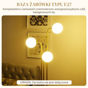 HOMCOM Nowoczesna Lampa Stojąca z 3 Abażurami, z Włącznikiem Nożnym, do Salonu, Sypialni, 3 x Oprawka E27, Złoty Kolor