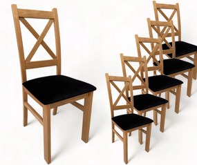 6x Krzesło tapicerowane Krzyżak Dąb Craft + Czarny
