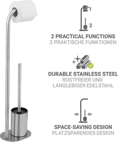 Stojak na papier toaletowy ze szczotką ze stali nierdzewnej w kolorze matowego srebra Levante – Wenko