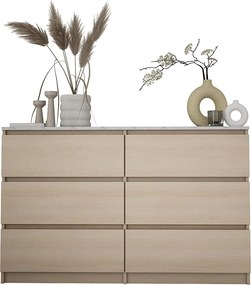 Komoda z 6 szufladami: dąb Linberg / biały marmur, 120 x 79 x 39 cm