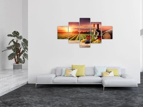 Obraz winnicy z winem (125x70 cm)