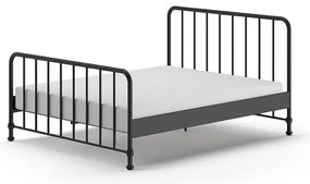 Czarne metalowe łóżko dwuosobowe ze stelażem 160x200 cm BRONXX – Vipack