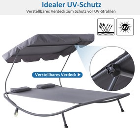 Outsunny Podwójny Leżak Ogrodowy z Dachem Stalowy Składany Szary 200x170x134cm | Aosom PL