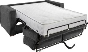 Kanapa 3-osobowa rozkładana typu express z antracytowego weluru sztruksowego z siedziskiem z pianki z pamięcią kształtu - Powierzchnia spania na szerokich listwach 140 cm - Materac 22 cmz siedziskiem z pianki z pamięcią kształtu LORETO