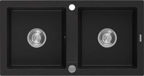 Mexen Mario zlewozmywak granitowy 2-komorowy 820 x 436 mm, czarny, syfon chrom - 6504822000-77