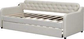 Łóżko piętrowe 90x200cm - z portem USB - tkanina lniana - beżowe